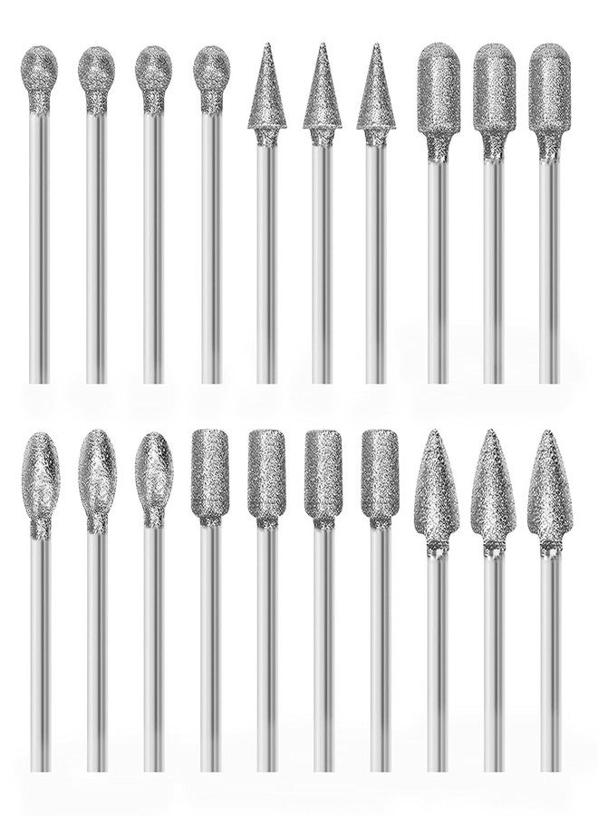Serplex® 20Pcs Diamond Drill Bit Set, Stone Carving Rotary Tool Polishing Bits with 1/8-inch Shank, 6 Designs, Flat-faced Head, Spear Tip Bits, Ball Tips Bits, Tapered Bits, Round Bits, Oval Tips - Image 1